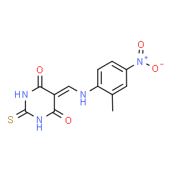 ChemSpider 2D Image | 5-{[(2-Methyl-4-nitrophenyl)amino]methylene}-2-thioxodihydro-4,6(1H,5H)-pyrimidinedione | C12H10N4O4S