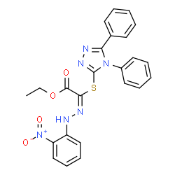 ChemSpider 2D Image | Ethyl (2E)-[(4,5-diphenyl-4H-1,2,4-triazol-3-yl)sulfanyl][(2-nitrophenyl)hydrazono]acetate | C24H20N6O4S