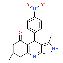 ChemSpider 2D Image | 3,7,7-Trimethyl-4-(4-nitrophenyl)-1,2,4,6,7,8-hexahydro-5H-pyrazolo[3,4-b]quinolin-5-one | C19H20N4O3
