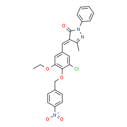ChemSpider 2D Image | (4E)-4-{3-Chloro-5-ethoxy-4-[(4-nitrobenzyl)oxy]benzylidene}-5-methyl-2-phenyl-2,4-dihydro-3H-pyrazol-3-one | C26H22ClN3O5