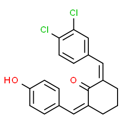 ChemSpider 2D Image | (2Z,6Z)-2-(3,4-Dichlorobenzylidene)-6-(4-hydroxybenzylidene)cyclohexanone | C20H16Cl2O2