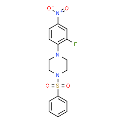 ChemSpider 2D Image | 1-(2-Fluoro-4-nitrophenyl)-4-(phenylsulfonyl)piperazine | C16H16FN3O4S