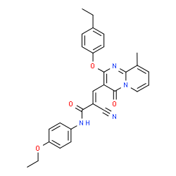 ChemSpider 2D Image | (2E)-2-Cyano-N-(4-ethoxyphenyl)-3-[2-(4-ethylphenoxy)-9-methyl-4-oxo-4H-pyrido[1,2-a]pyrimidin-3-yl]acrylamide | C29H26N4O4