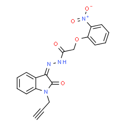ChemSpider 2D Image | 2-(2-Nitrophenoxy)-N'-[(3Z)-2-oxo-1-(2-propyn-1-yl)-1,2-dihydro-3H-indol-3-ylidene]acetohydrazide | C19H14N4O5