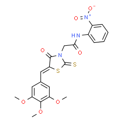 ChemSpider 2D Image | N-(2-Nitrophenyl)-2-[(5Z)-4-oxo-2-thioxo-5-(3,4,5-trimethoxybenzylidene)-1,3-thiazolidin-3-yl]acetamide | C21H19N3O7S2