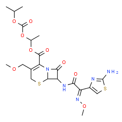 ChemSpider 2D Image | 1-[(Isopropoxycarbonyl)oxy]ethyl 7-{[(2E)-2-(2-amino-1,3-thiazol-4-yl)-2-(methoxyimino)acetyl]amino}-3-(methoxymethyl)-8-oxo-5-thia-1-azabicyclo[4.2.0]oct-2-ene-2-carboxylate | C21H27N5O9S2