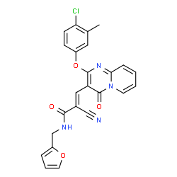 ChemSpider 2D Image | (2E)-3-[2-(4-Chloro-3-methylphenoxy)-4-oxo-4H-pyrido[1,2-a]pyrimidin-3-yl]-2-cyano-N-(2-furylmethyl)acrylamide | C24H17ClN4O4