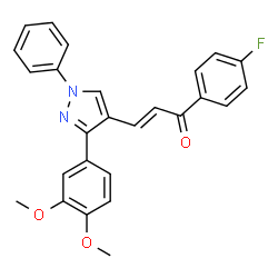 ChemSpider 2D Image | (2E)-3-[3-(3,4-Dimethoxyphenyl)-1-phenyl-1H-pyrazol-4-yl]-1-(4-fluorophenyl)-2-propen-1-one | C26H21FN2O3