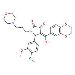 ChemSpider 2D Image | (4E)-4-[2,3-Dihydro-1,4-benzodioxin-6-yl(hydroxy)methylene]-5-(3,4-dimethoxyphenyl)-1-[3-(4-morpholinyl)propyl]-2,3-pyrrolidinedione | C28H32N2O8