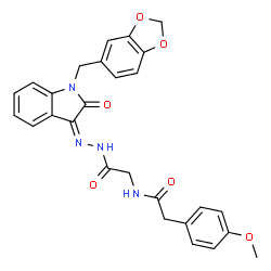 ChemSpider 2D Image | N-(2-{(2Z)-2-[1-(1,3-Benzodioxol-5-ylmethyl)-2-oxo-1,2-dihydro-3H-indol-3-ylidene]hydrazino}-2-oxoethyl)-2-(4-methoxyphenyl)acetamide | C27H24N4O6