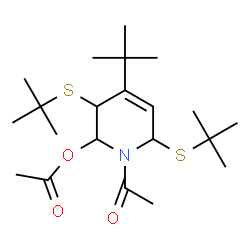 ChemSpider 2D Image | 1-Acetyl-4-tert-butyl-3,6-bis(tert-butylsulfanyl)-1,2,3,6-tetrahydro-2-pyridinyl acetate | C21H37NO3S2