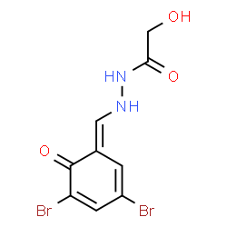 ChemSpider 2D Image | N'-[(E)-(3,5-Dibromo-6-oxo-2,4-cyclohexadien-1-ylidene)methyl]-2-hydroxyacetohydrazide | C9H8Br2N2O3