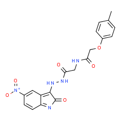 ChemSpider 2D Image | 2-(4-Methylphenoxy)-N-{2-[2-(5-nitro-2-oxo-2H-indol-3-yl)hydrazino]-2-oxoethyl}acetamide | C19H17N5O6