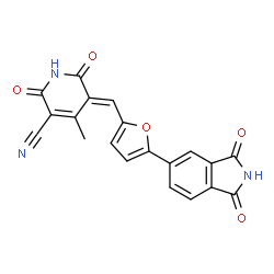 ChemSpider 2D Image | (5E)-5-{[5-(1,3-Dioxo-2,3-dihydro-1H-isoindol-5-yl)-2-furyl]methylene}-4-methyl-2,6-dioxo-1,2,5,6-tetrahydro-3-pyridinecarbonitrile | C20H11N3O5