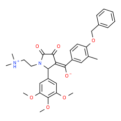 ChemSpider 2D Image | (E)-[4-(Benzyloxy)-3-methylphenyl]{1-[2-(dimethylammonio)ethyl]-4,5-dioxo-2-(3,4,5-trimethoxyphenyl)-3-pyrrolidinylidene}methanolate | C32H36N2O7