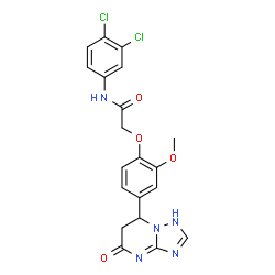 ChemSpider 2D Image | N-(3,4-Dichlorophenyl)-2-[2-methoxy-4-(5-oxo-1,5,6,7-tetrahydro[1,2,4]triazolo[1,5-a]pyrimidin-7-yl)phenoxy]acetamide | C20H17Cl2N5O4