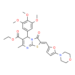 ChemSpider 2D Image | Ethyl (2Z)-7-methyl-2-{[5-(4-morpholinyl)-2-furyl]methylene}-3-oxo-5-(3,4,5-trimethoxyphenyl)-2,3-dihydro-5H-[1,3]thiazolo[3,2-a]pyrimidine-6-carboxylate | C28H31N3O8S