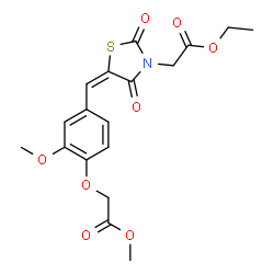 ChemSpider 2D Image | Methyl (4-{(E)-[3-(2-ethoxy-2-oxoethyl)-2,4-dioxo-1,3-thiazolidin-5-ylidene]methyl}-2-methoxyphenoxy)acetate | C18H19NO8S