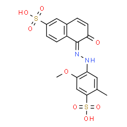 ChemSpider 2D Image | (5Z)-5-[(2-Methoxy-5-methyl-4-sulfophenyl)hydrazono]-6-oxo-5,6-dihydro-2-naphthalenesulfonic acid | C18H16N2O8S2