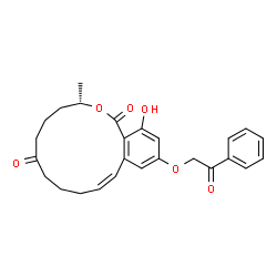 ChemSpider 2D Image | (3S,11Z)-16-Hydroxy-3-methyl-14-(2-oxo-2-phenylethoxy)-3,4,5,6,9,10-hexahydro-1H-2-benzoxacyclotetradecine-1,7(8H)-dione | C26H28O6