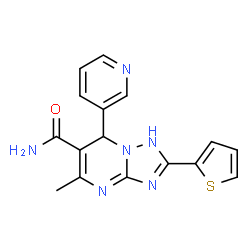 ChemSpider 2D Image | 5-Methyl-7-(3-pyridinyl)-2-(2-thienyl)-1,7-dihydro[1,2,4]triazolo[1,5-a]pyrimidine-6-carboxamide | C16H14N6OS