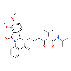 ChemSpider 2D Image | 4-(9,10-Dimethoxy-5,11-dioxo-6a,11-dihydroisoindolo[2,1-a]quinazolin-6(5H)-yl)-N-isopropyl-N-(isopropylcarbamoyl)butanamide | C28H34N4O6