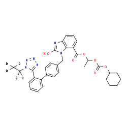 ChemSpider 2D Image | 1-{[(Cyclohexyloxy)carbonyl]oxy}ethyl 1-({2'-[1-(~2~H_5_)ethyl-1H-tetrazol-5-yl]-4-biphenylyl}methyl)-2-hydroxy-1H-benzimidazole-7-carboxylate | C33H29D5N6O6