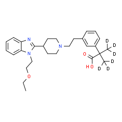 ChemSpider 2D Image | 2-[3-(2-{4-[1-(2-Ethoxyethyl)-1H-benzimidazol-2-yl]-1-piperidinyl}ethyl)phenyl]-2-(~2~H_3_)methyl(~2~H_3_)propanoic acid | C28H31D6N3O3
