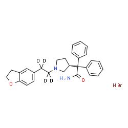 ChemSpider 2D Image | 2-{(3R)-1-[2-(2,3-Dihydro-1-benzofuran-5-yl)(~2~H_4_)ethyl]-3-pyrrolidinyl}-2,2-diphenylacetamide hydrobromide (1:1) | C28H27D4BrN2O2
