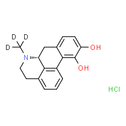 ChemSpider 2D Image | (6aR)-6-(~2~H_3_)Methyl-5,6,6a,7-tetrahydro-4H-dibenzo[de,g]quinoline-10,11-diol hydrochloride (1:1) | C17H15D3ClNO2