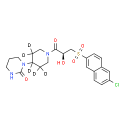 ChemSpider 2D Image | 1-[1-{(2S)-3-[(6-Chloro-2-naphthyl)sulfonyl]-2-hydroxypropanoyl}(3,3,4,5,5-~2~H_5_)-4-piperidinyl]tetrahydro-2(1H)-pyrimidinone | C22H21D5ClN3O5S