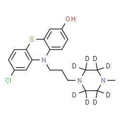 ChemSpider 2D Image | 8-Chloro-10-{3-[4-methyl(~2~H_8_)-1-piperazinyl]propyl}-10H-phenothiazin-3-ol | C20H16D8ClN3OS