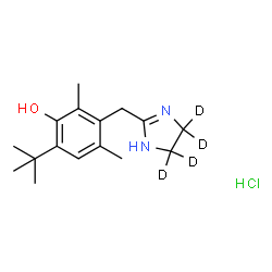 ChemSpider 2D Image | 3-[(4,4,5,5-~2~H_4_)-4,5-Dihydro-1H-imidazol-2-ylmethyl]-2,4-dimethyl-6-(2-methyl-2-propanyl)phenol hydrochloride (1:1) | C16H21D4ClN2O