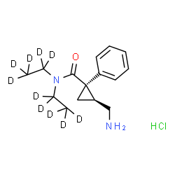 ChemSpider 2D Image | (1R,2S)-2-(Aminomethyl)-N,N-bis[(~2~H_5_)ethyl]-1-phenylcyclopropanecarboxamide hydrochloride (1:1) | C15H13D10ClN2O