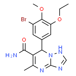 ChemSpider 2D Image | 7-(3-Bromo-5-ethoxy-4-methoxyphenyl)-5-methyl-1,7-dihydro[1,2,4]triazolo[1,5-a]pyrimidine-6-carboxamide | C16H18BrN5O3