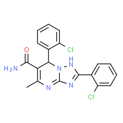 ChemSpider 2D Image | 2,7-Bis(2-chlorophenyl)-5-methyl-1,7-dihydro[1,2,4]triazolo[1,5-a]pyrimidine-6-carboxamide | C19H15Cl2N5O