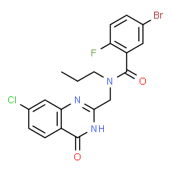 ChemSpider 2D Image | 5-Bromo-N-[(7-chloro-4-oxo-3,4-dihydro-2-quinazolinyl)methyl]-2-fluoro-N-propylbenzamide | C19H16BrClFN3O2