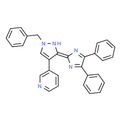ChemSpider 2D Image | 3-[1-Benzyl-3-(4,5-diphenyl-2H-imidazol-2-ylidene)-2,3-dihydro-1H-pyrazol-4-yl]pyridine | C30H23N5