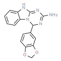 ChemSpider 2D Image | 4-(1,3-Benzodioxol-5-yl)-4,10-dihydro[1,3,5]triazino[1,2-a]benzimidazol-2-amine | C16H13N5O2