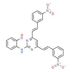 ChemSpider 2D Image | 2-({4,6-Bis[(E)-2-(3-nitrophenyl)vinyl]-2-pyrimidinyl}amino)phenol | C26H19N5O5