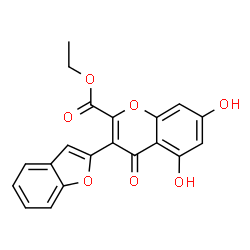 ChemSpider 2D Image | Ethyl 3-(1-benzofuran-2-yl)-5,7-dihydroxy-4-oxo-4H-chromene-2-carboxylate | C20H14O7