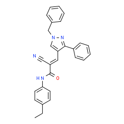 ChemSpider 2D Image | (2E)-3-(1-Benzyl-3-phenyl-1H-pyrazol-4-yl)-2-cyano-N-(4-ethylphenyl)acrylamide | C28H24N4O