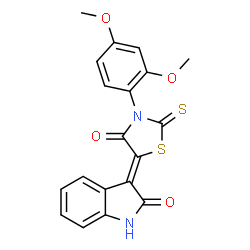 ChemSpider 2D Image | (3Z)-3-[3-(2,4-Dimethoxyphenyl)-4-oxo-2-thioxo-1,3-thiazolidin-5-ylidene]-1,3-dihydro-2H-indol-2-one | C19H14N2O4S2