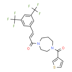 ChemSpider 2D Image | (2E)-3-[3,5-Bis(trifluoromethyl)phenyl]-1-[4-(3-thienylcarbonyl)-1,4-diazepan-1-yl]-2-propen-1-one | C21H18F6N2O2S