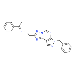 ChemSpider 2D Image | (1E)-N-[(7-Benzyl-7H-pyrazolo[4,3-e][1,2,4]triazolo[1,5-c]pyrimidin-2-yl)methoxy]-1-phenylethanimine | C22H19N7O