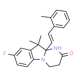 ChemSpider 2D Image | 8-Fluoro-10,10-dimethyl-10a-[(E)-2-(2-methylphenyl)vinyl]-3,4,10,10a-tetrahydropyrimido[1,2-a]indol-2-ol | C22H23FN2O