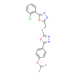 ChemSpider 2D Image | 2-(2-Chlorophenyl)-5-[({5-[4-(difluoromethoxy)phenyl]-1,3,4-oxadiazol-2-yl}sulfanyl)methyl]-1,3,4-oxadiazole | C18H11ClF2N4O3S