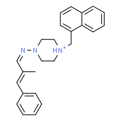 ChemSpider 2D Image | 4-{(Z)-[(2E)-2-Methyl-3-phenyl-2-propen-1-ylidene]amino}-1-(1-naphthylmethyl)piperazin-1-ium | C25H28N3