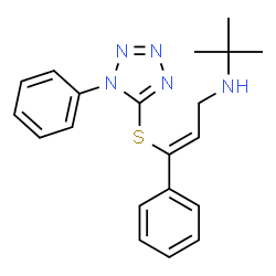 ChemSpider 2D Image | (2Z)-N-(2-Methyl-2-propanyl)-3-phenyl-3-[(1-phenyl-1H-tetrazol-5-yl)sulfanyl]-2-propen-1-amine | C20H23N5S