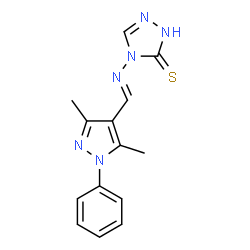 ChemSpider 2D Image | 4-{[(E)-(3,5-Dimethyl-1-phenyl-1H-pyrazol-4-yl)methylene]amino}-4H-1,2,4-triazole-3-thiol | C14H14N6S